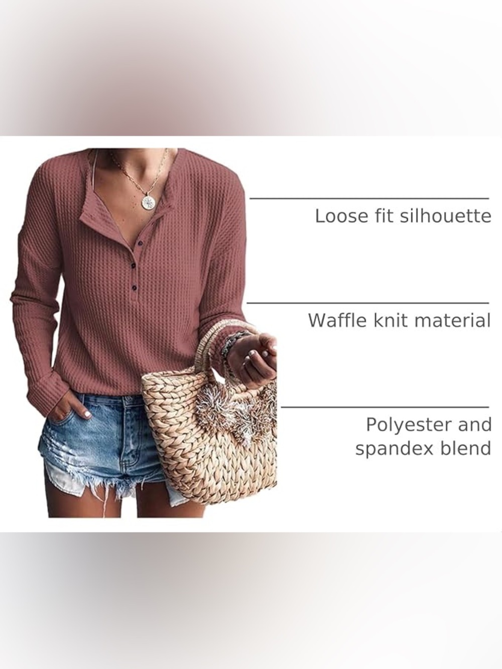MOLERANI Rust Red Waffle Knit Henley Tunic Top Size 3XL Casual Fall